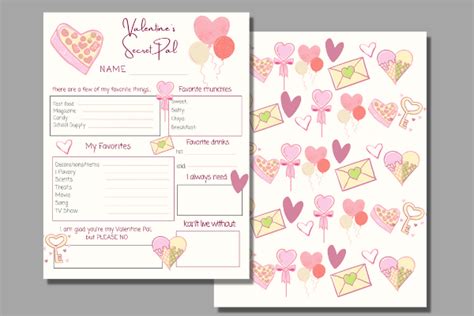Valentines Day Secret Pal Questionnaire Graphic By Tiasitemplates10