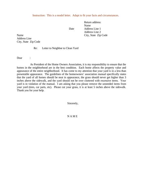 template of letter to notify neighbor of excess rubbish on property form fill out and sign