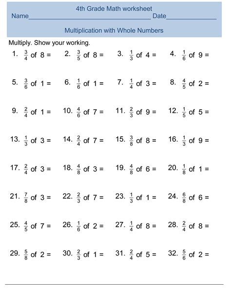 4th Grade Multiplication Test Worksheet Times Tables Worksheets Free