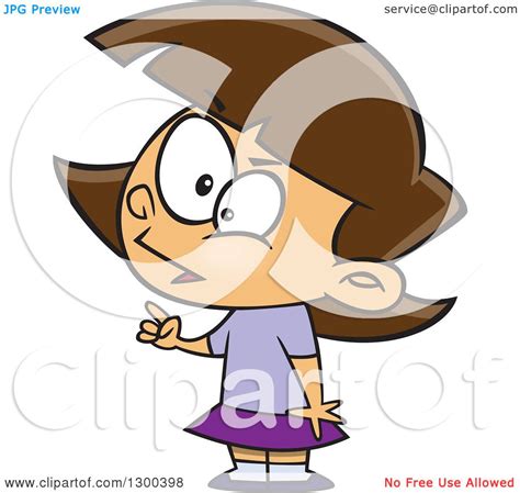 clipart of a cartoon smart brunette white girl making a point royalty free vector illustration