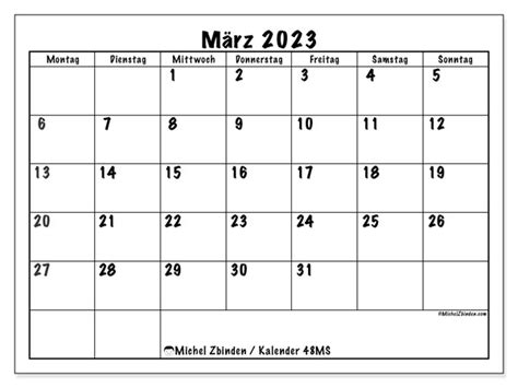 Kalender März 2023 Zum Ausdrucken “deutschland” Michel Zbinden De