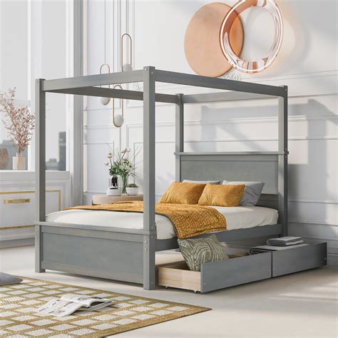 Hughes Canopy Platform Bed With Two Drawers And Support Slats Pier 1