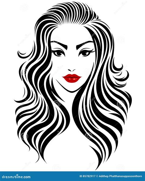 Women Long Hair Style Icon Logo Women Face On White Background Stock