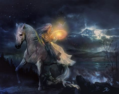 Night Light 2d Fantasy Moon Horse Night Girl Woman Mage