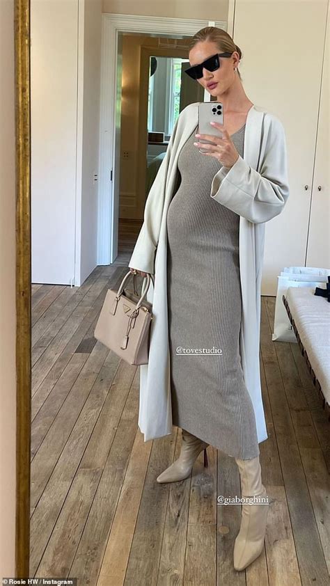 Pregnant Rosie Huntington Whiteley Shows Off Her Bump In Chic Grey Dress