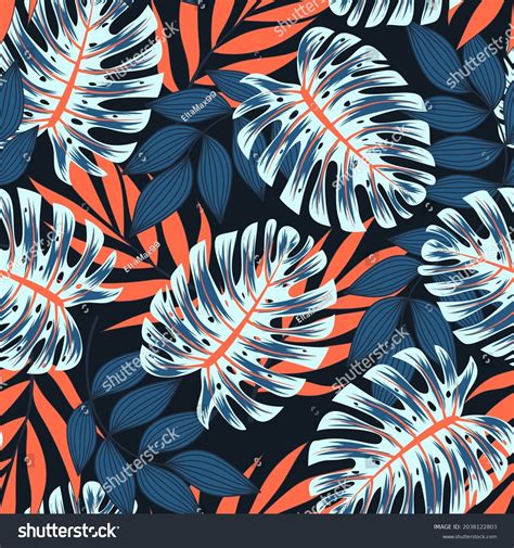 Original Seamless Tropical Pattern With Bright Plants And Leaves On A