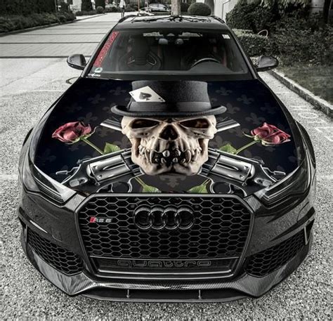 Skull With Roses And Guns Vinyl Car Hood Bonnet Wrap Full Etsy Car