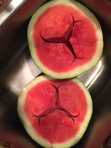The way my watermelon split when I cut it open. : mildlyinteresting