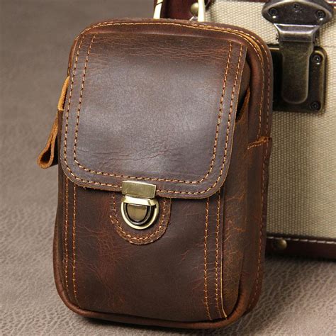 Leather Belt Pouch Mens Small Cases Waist Bag Hip Pack Belt Bag For Me