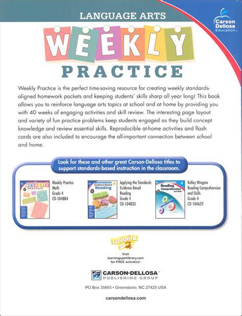 Language Arts Weekly Practice Grade 4 Carson Dellosa 9781483827926