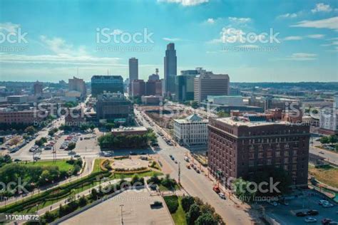 Aerial View Of Downtown Omaha Nebraska During The Summer Usa Stock
