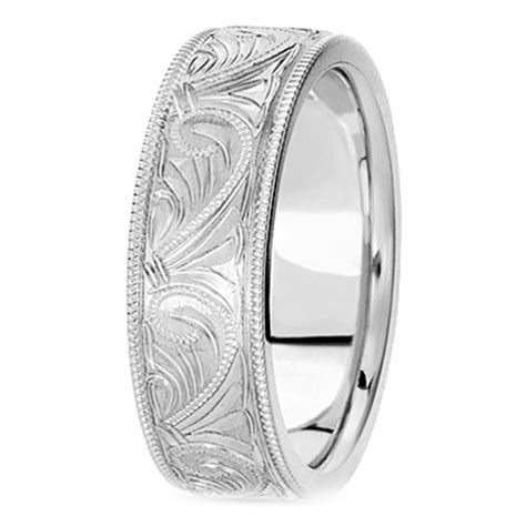 Engraving is a popular way for couples to personalize their wedding rings, and there are many different types of sentiments that can be inscribed on rings depending on whether the couple is interested in a simple romantic note, a funny, quirky engraving, or a sentimental inscription. Wedding Band - 14K White Gold 6 mm Men's Milligrained ...