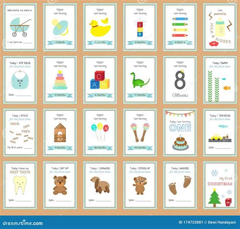 Printable Baby Milestone Cards Design Stock Vector Illustration Of