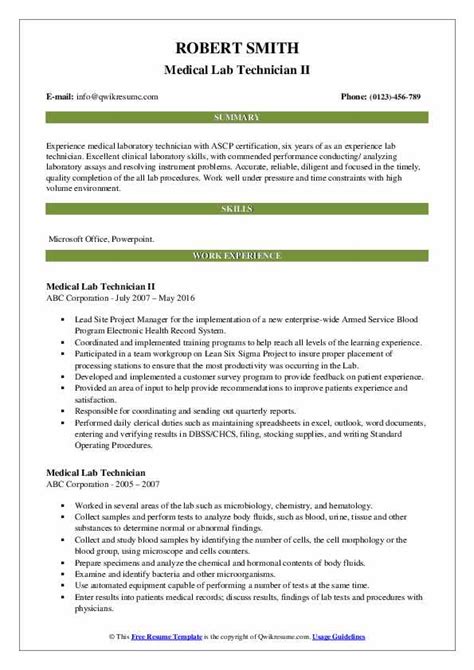 Medical Lab Technician Resume Samples Qwikresume