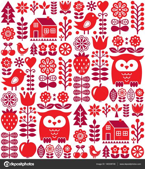 Scandinavian Seamless Pattern Red Finnish Folk Art Nordic Style