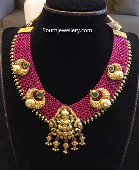 Woven Ruby And Emerald Beads Necklace Designs Indian Jewellery Designs