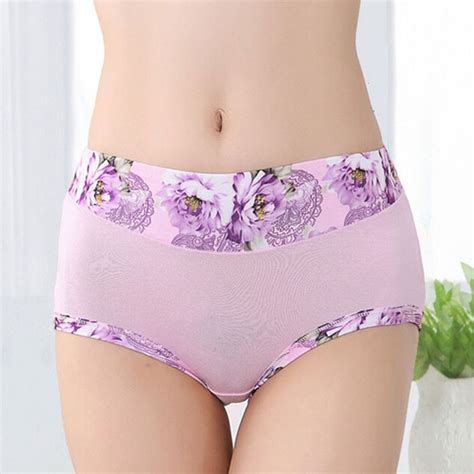 Fabric Bamboo Fiber Women Panties High Waist Underpants Sexy Flower Printed Belly In Carry