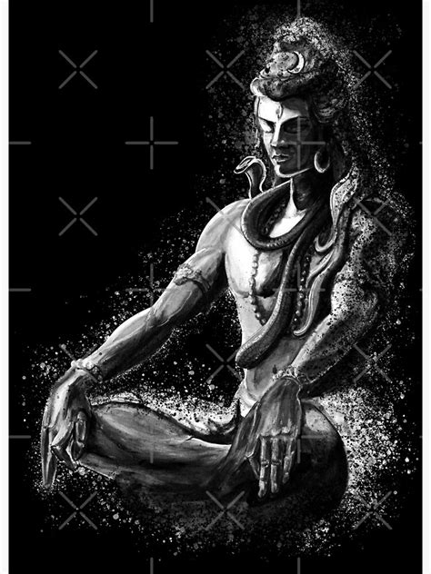 Majestic Lord Shiva In Eternal Meditation Black And White Poster