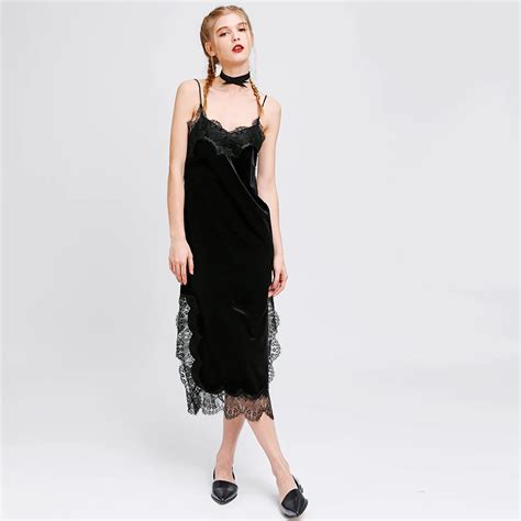 Women Sexy Lace Patchwork Spaghetti Strap Velvet Dress V Neck Club Dress Yn 4562 In Dresses From