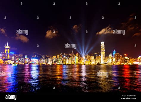 Skyline Of Victoria Harbour At Night Hong Kong Stock Photo Alamy