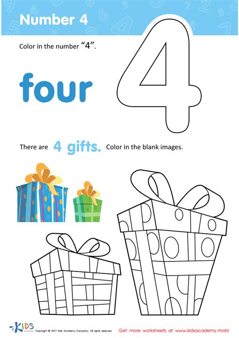 Number Coloring 4 Preschool Worksheets