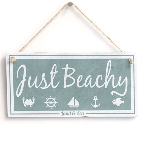 Just Beachy Land And Sea Nautical Sign Handmade Shabby Chic Wooden
