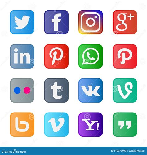 16 Set Of Popular Social Media Icons And Buttons Editorial Stock Photo