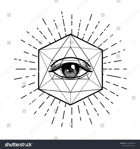 Blackwork Tattoo Flash Eye Providence Masonic Stock Vector Royalty