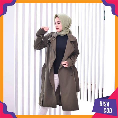 Blazer Wanita Korea Panjang Kerja Bahan Baby Canvas Blazer Wanita Outer