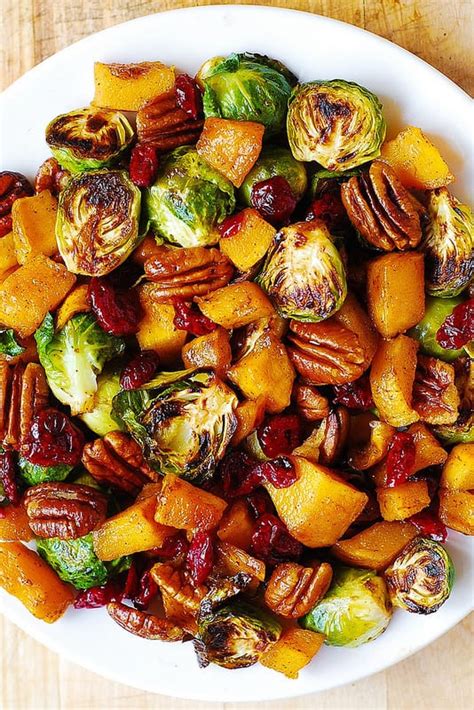Get great ideas for your christmas dinner like glazed ham, prime rib, turkey, and pork recipes. Roasted Brussels Sprouts and Cinnamon Butternut Squash with Pecans and Cranberries - Julia's Album