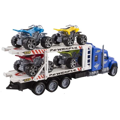 Vokodo Toy Semi Truck Trailer 15 Includes 4 Atvs Friction Carrier