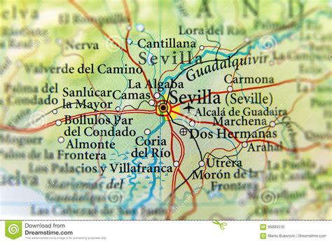 Geographic Map Of European Country Spain With Sevilla City Stock Photo