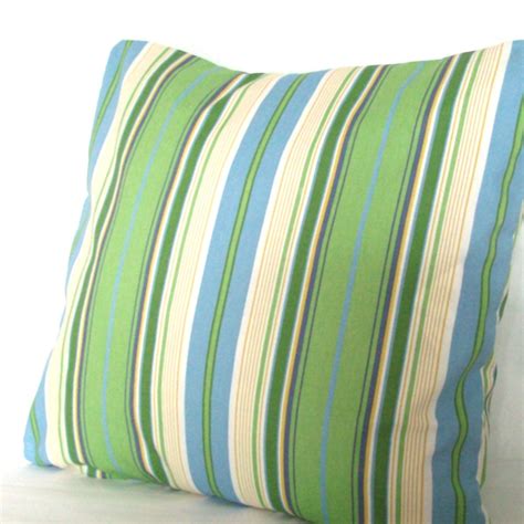 Sale Blue And Green Throw Pillow Cover Striped 18x18 Inch