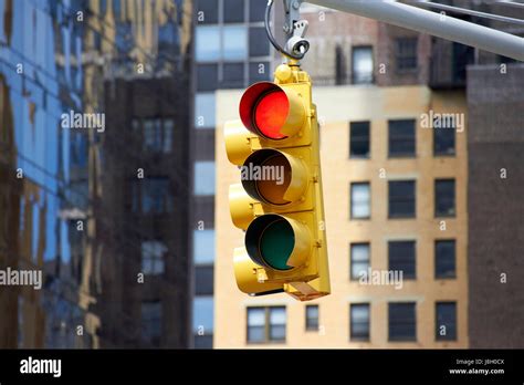 Red Stop Light Traffic Light New York City Street Signs Usa Stock Photo