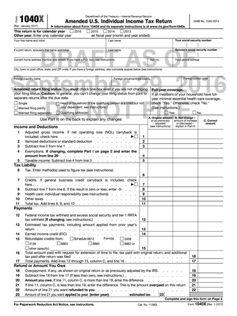 2017 1040x Instructions Fill Out And Sign Printable Pdf Template