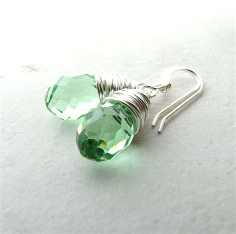 Crystal Earrings Mint Green Peridot Wire Wrapped Drop Earrings Etsy Etsy Earrings Green