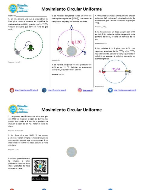 Movimiento Circular Uniforme Ejercicios Propuestos Pdf Física Y Matemáticas Física