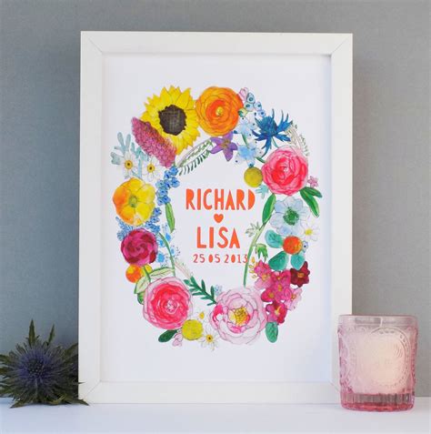 Personalised Summer Flowers Wedding Papercut Print By Miss Bespoke