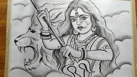 How To Draw Maa Durga Face And Lion Pencil Sketch Drawing For Beginners