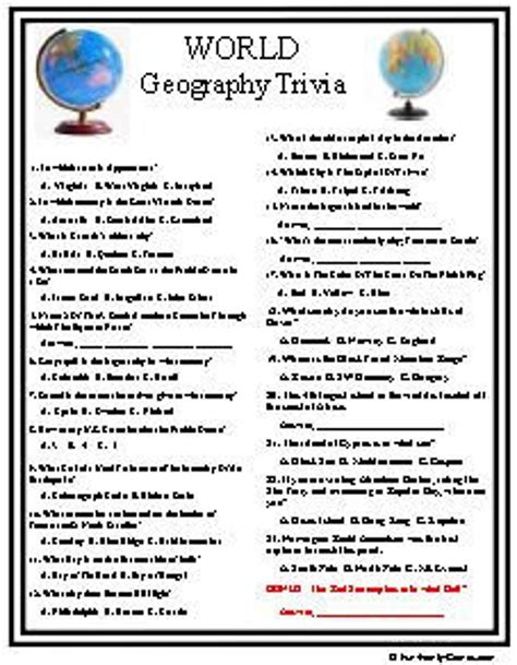 World Geography Trivia Etsy