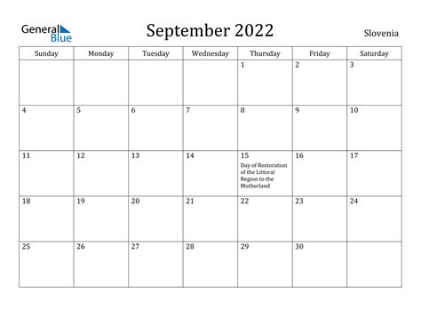September 2022 Calendar Slovenia