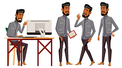 arab man office worker vector business set traditional clothes arab muslim emotions gestures