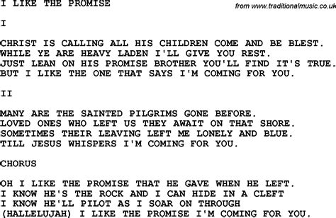 Country Southern And Bluegrass Gospel Song I Like The Promise Lyrics