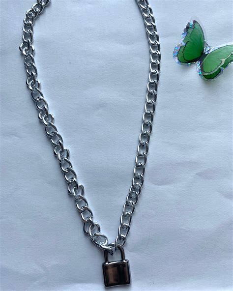 Silver Lock Necklace Etsy