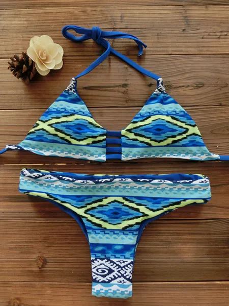 2017 Women Bandeau Bikini Reversible Print Swimsuit Strappy Swimwear