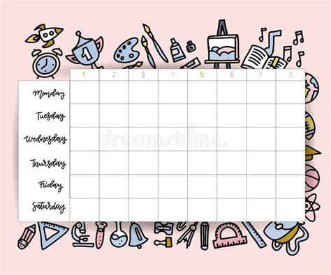 School Timetable Schedule Template Student Lesson Chart Plan Or Weekly