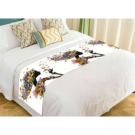 Gckg Colorful Flower Girl Bed Runner Floral Butterflies Bed Runners