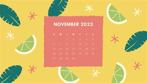 November 2022 Calendar Wallpaper Desktop Colorful Wall