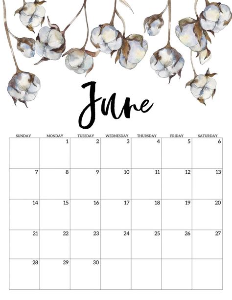 June 2020 Floral Calendar In 2020 Print Calendar June Calendar