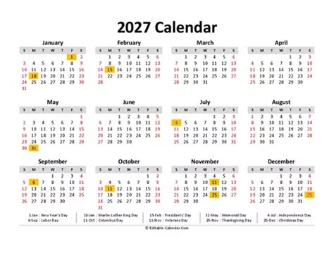 Download Free Printable Calendar 2026 With Us Holidays Weeks Start On